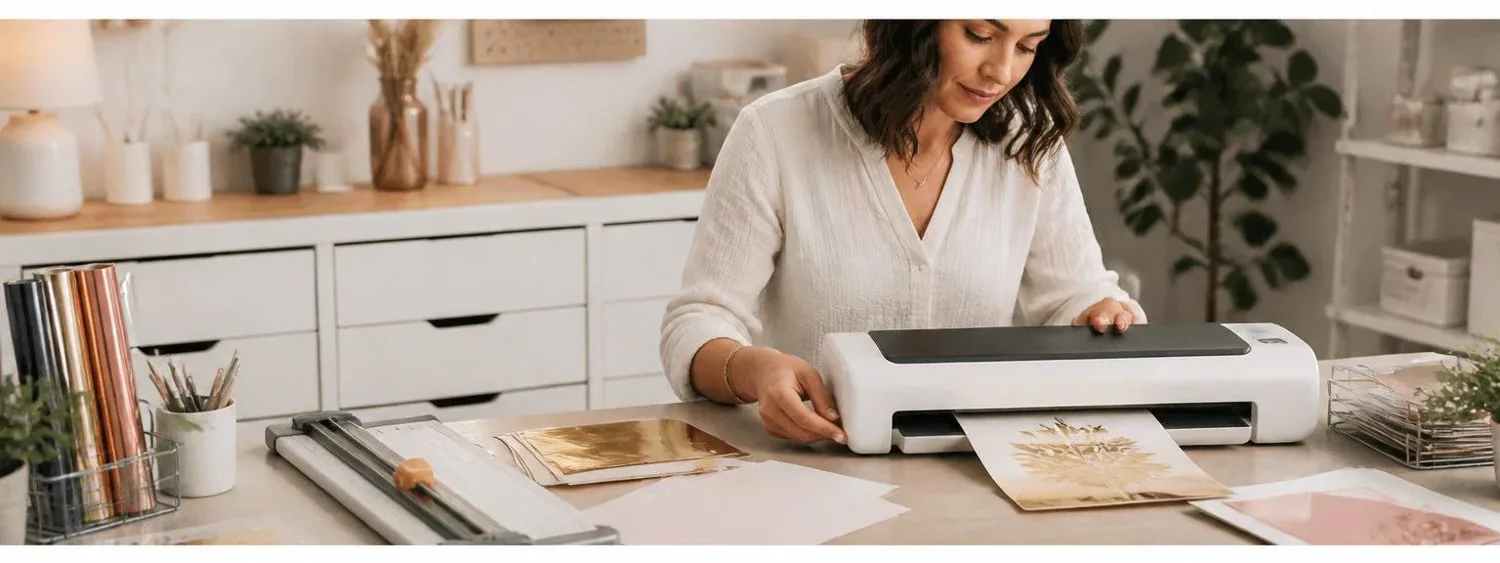 foil laminator craft machine with metallic foil and paper projects